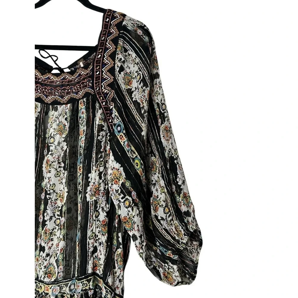 Free People Dance Magic Dress Womens Large Metallic Floral Oversized Embroidered